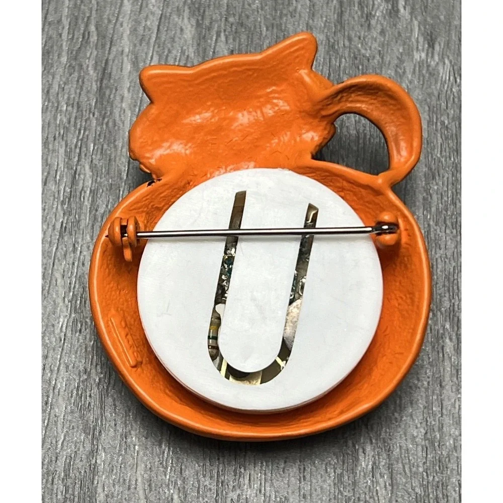Vintage AJC Black Cat Pumpkin Halloween Brooch Pin Collectible Jack-O'-Lantern‎